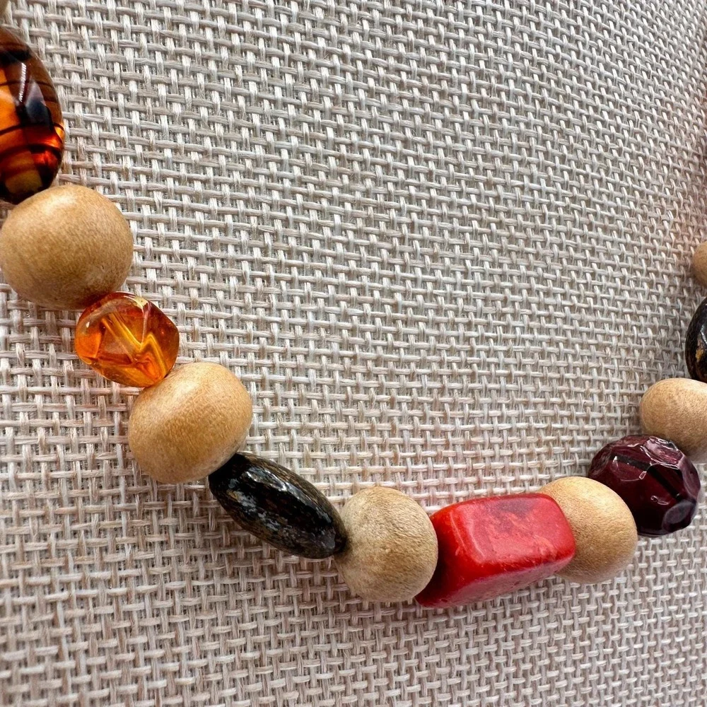 Vintage Y2K‎ Eclectic Earthy Necklace Jasper Wood Amber Natural Beaded Jewelry
